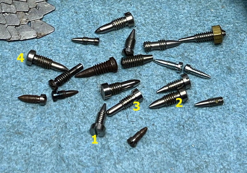 variety of saxophone pivot screws with different tapers